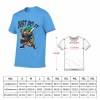 Light Blue Men's 'Just Do It' T-shirt with Baseball Cartoon Design and Size Chart