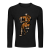 Black men's long sleeve crew neck T-shirt with tiger graphic print, 100% cotton, perfect for casual wear.