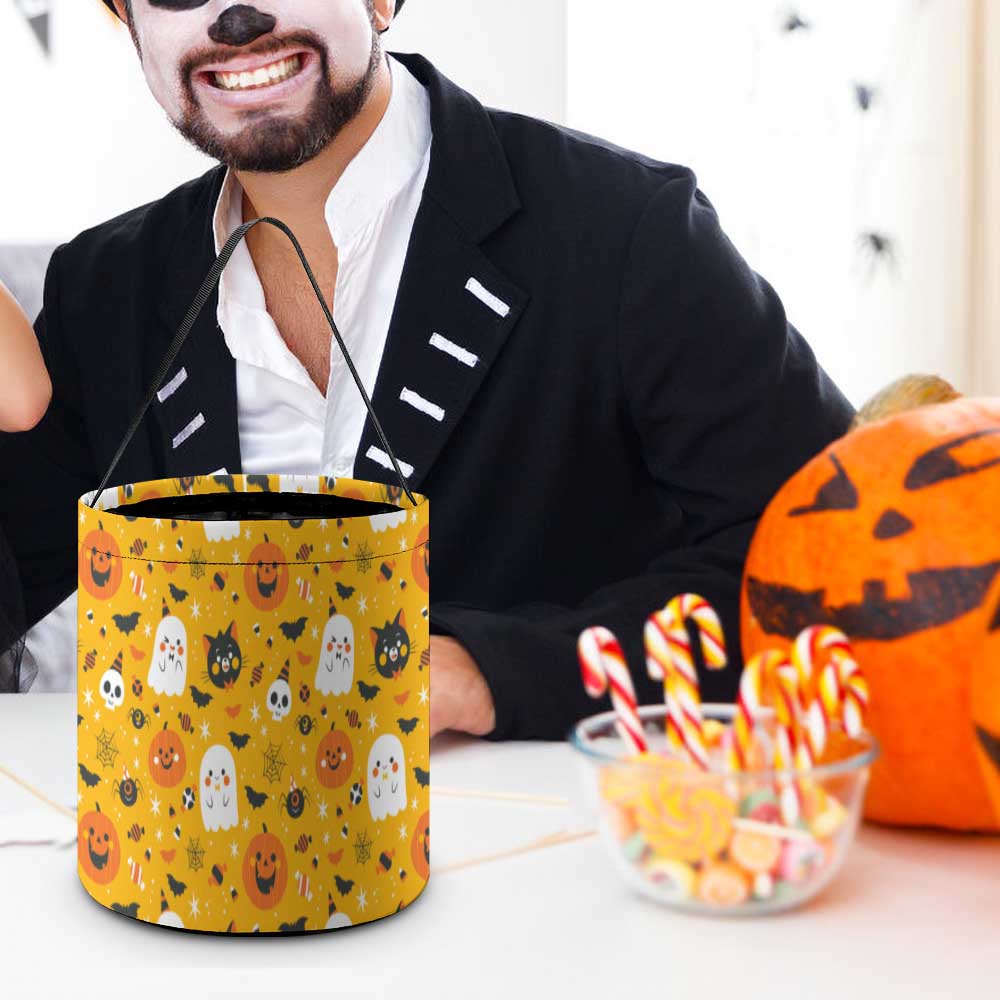 Halloween tote bag with ghost and pumpkin pattern, perfect for candy and parties
