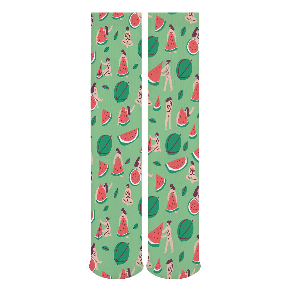 Green watermelon pattern breathable stockings for all seasons