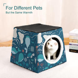 Waterloo Capsule Pet House with cat inside, made of Oxford cloth. Cute design, warm and cozy.