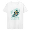 White cotton short-sleeved T-shirt featuring Wild Wave California surfing graphic, summer fashion