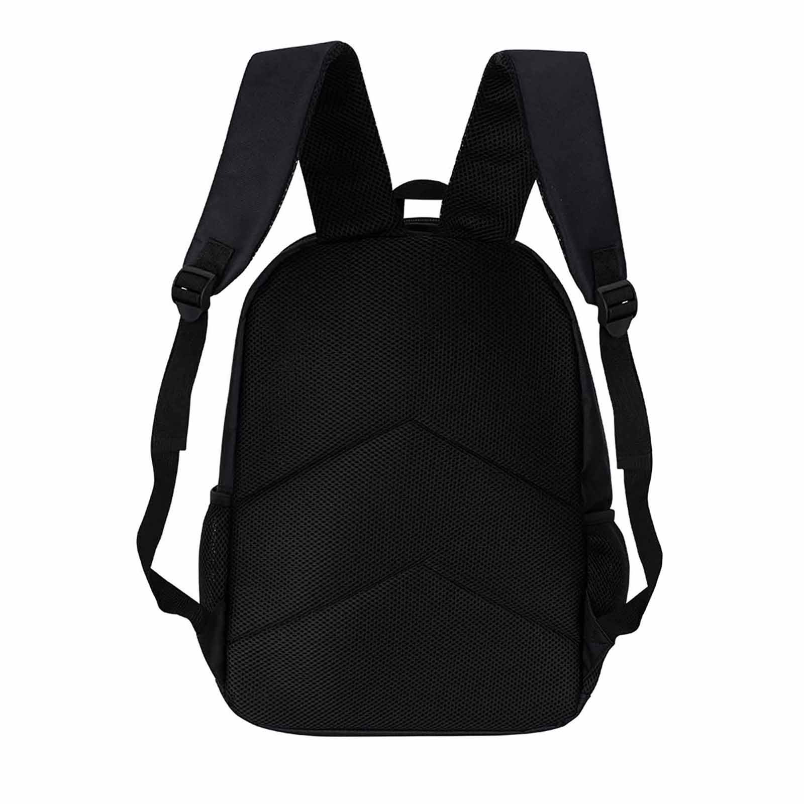 Black 17-inch Shoulder Backpack Back View - Mesh Panel and Adjustable Straps