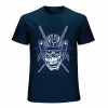 Navy blue cotton men's samurai skull T-shirt