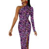Half Sleeve Slit Dress in Purple Floral Pattern