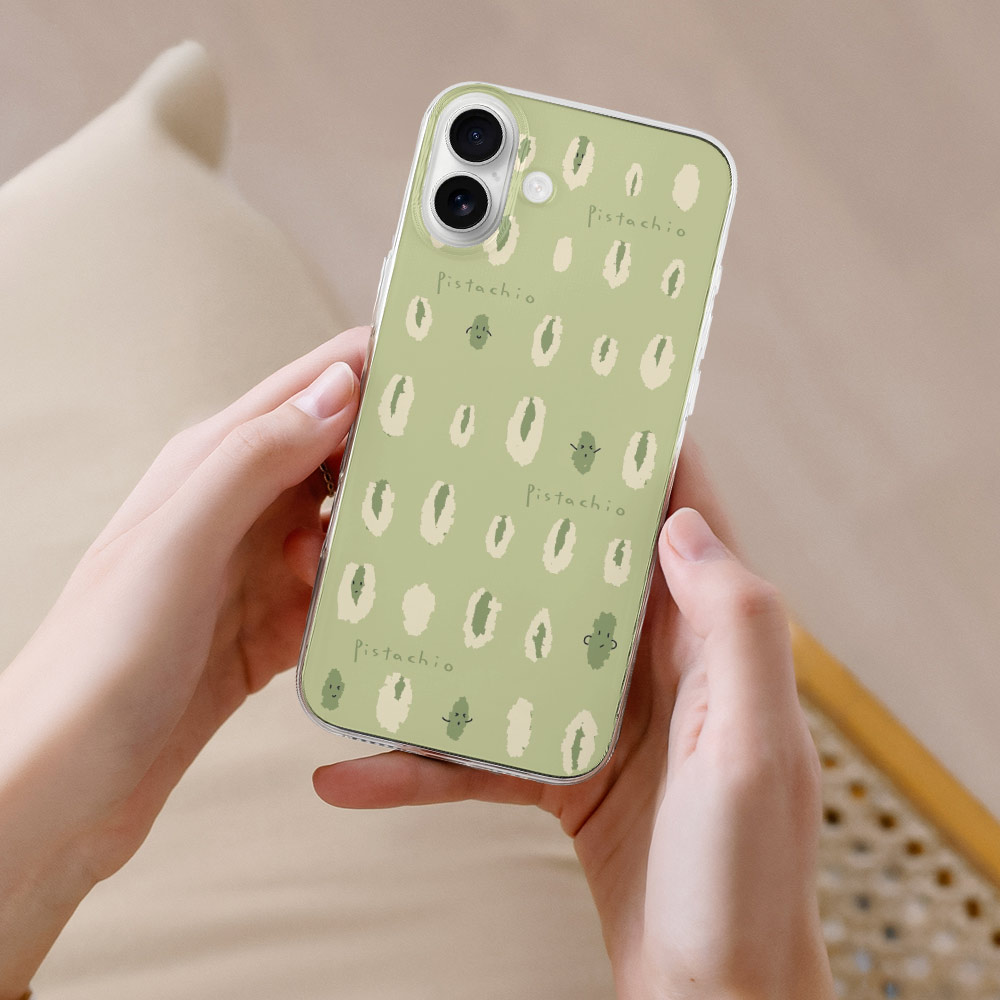 iPhone 16 series case, olive green TPU with white pattern, protective phone cover.