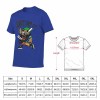 Blue Men's Cotton T-shirt with Cartoon Baseball Player Graphic and 'Just Do It' Print, and Size Chart