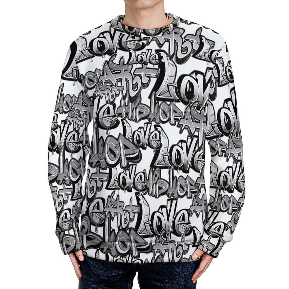 Men's Crew Neck Sweater featuring a unique all-over black and white pattern, perfect for winter fashion.