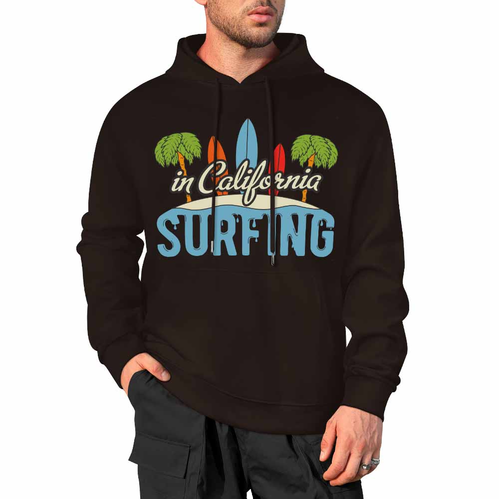 Black California Surfing Hoodie, cotton, loose fit, daily wear