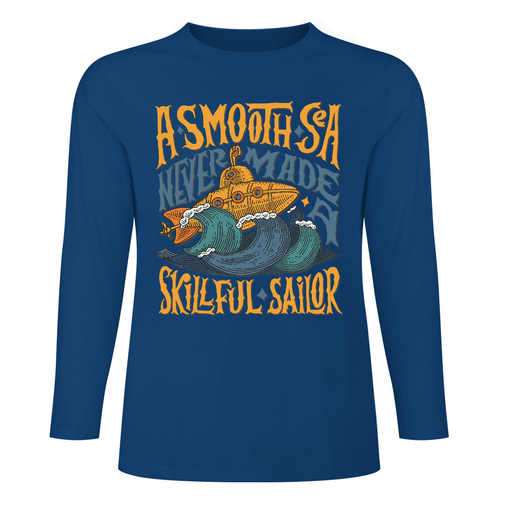Dark blue pure cotton long sleeve T-shirt featuring 'ASMOOTH ARE MADE OF SOULFULLY' graphic, casual wear.