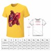 Yellow cotton men's t-shirt with red monster graphic and size chart | Inkedjoy