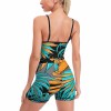 Women's tropical print yoga set, featuring a sports bra and shorts, perfect for fitness and yoga.