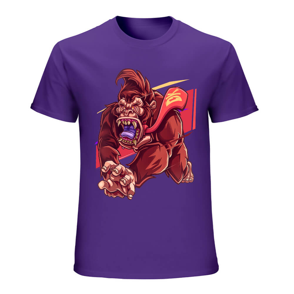 Purple cotton men's t-shirt with red monster graphic print, Inkedjoy design