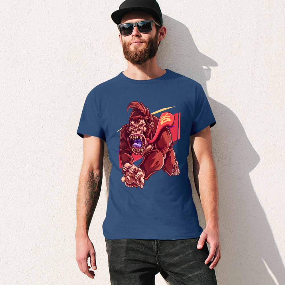 Men's blue cotton t-shirt with red monster graphic print | Inkedjoy