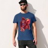 Men's blue cotton t-shirt with red monster graphic print | Inkedjoy