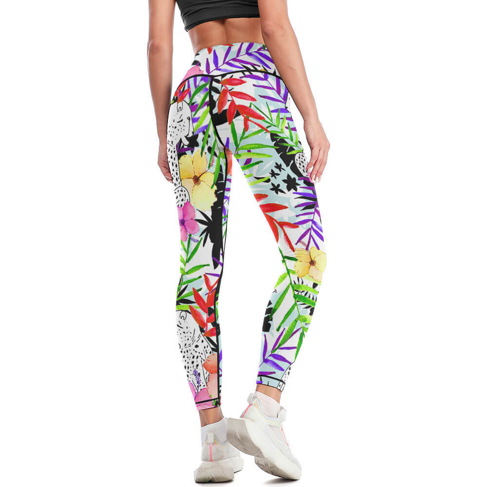Floral print yoga pants for women, high-waisted with four-way stretch, perfect for sports and everyday wear