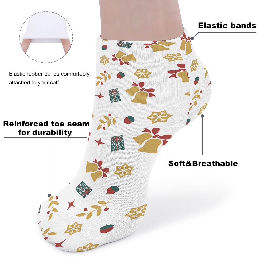 White patterned socks with reinforced toe and elastic bands, breathable chemical fiber material