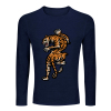 Navy blue men's long sleeve tee with tiger print, 100% cotton, casual wear.