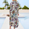 Button Neck Long Sleeve Shirt Dress with paisley pattern, long sleeves, and comfortable polyester material