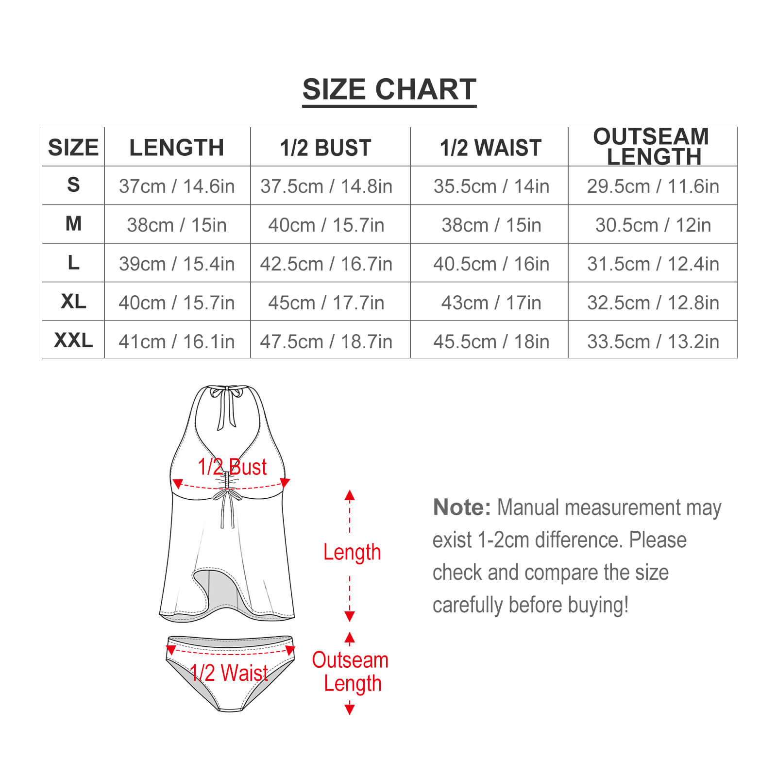 Black Leopard Print Split Skirt Swimsuit Size Chart