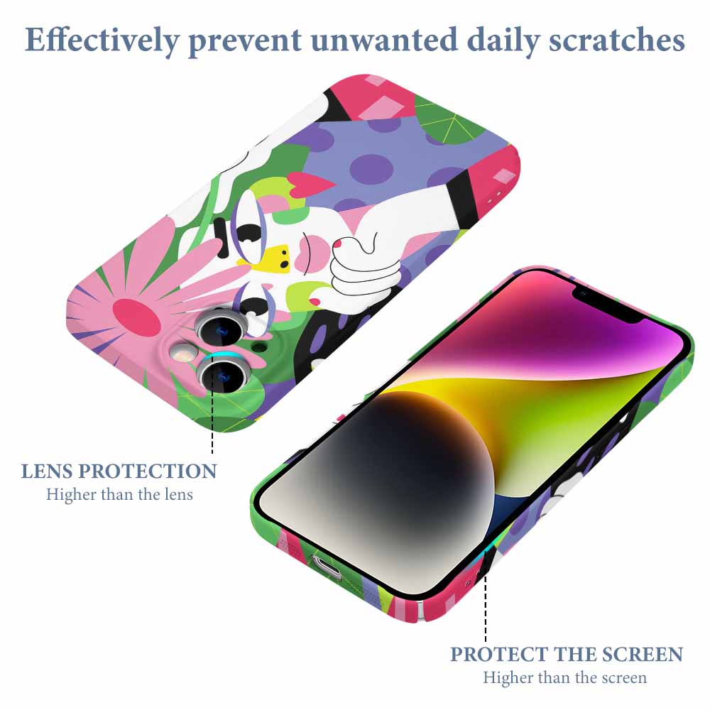 iPhone 14 floral case, PC plastic, scratch-resistant, precise cutouts. Lens and edge protection for mobile phone