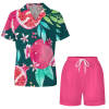 2025 New Silk Pajama Set with Watermelon Print Top and Pink Shorts