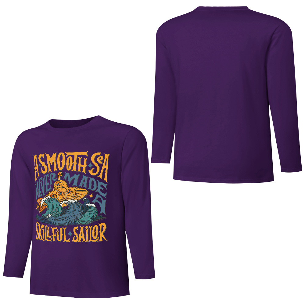 Purple pure cotton long sleeve T-shirt with 'A SMOOTH SHAKER' graphic design for casual wear.