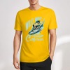 Yellow pure cotton surfing T-shirt with California design, summer fashion