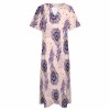 Polyester V-neck 7-point sleeve dress with peacock feather print, ideal for leisure and shopping.