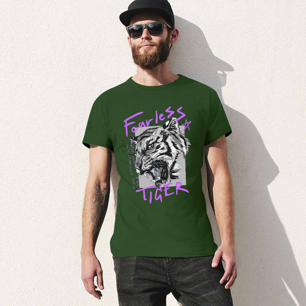 Men's Dark Green Fearless Tiger Graphic Tee - Collection