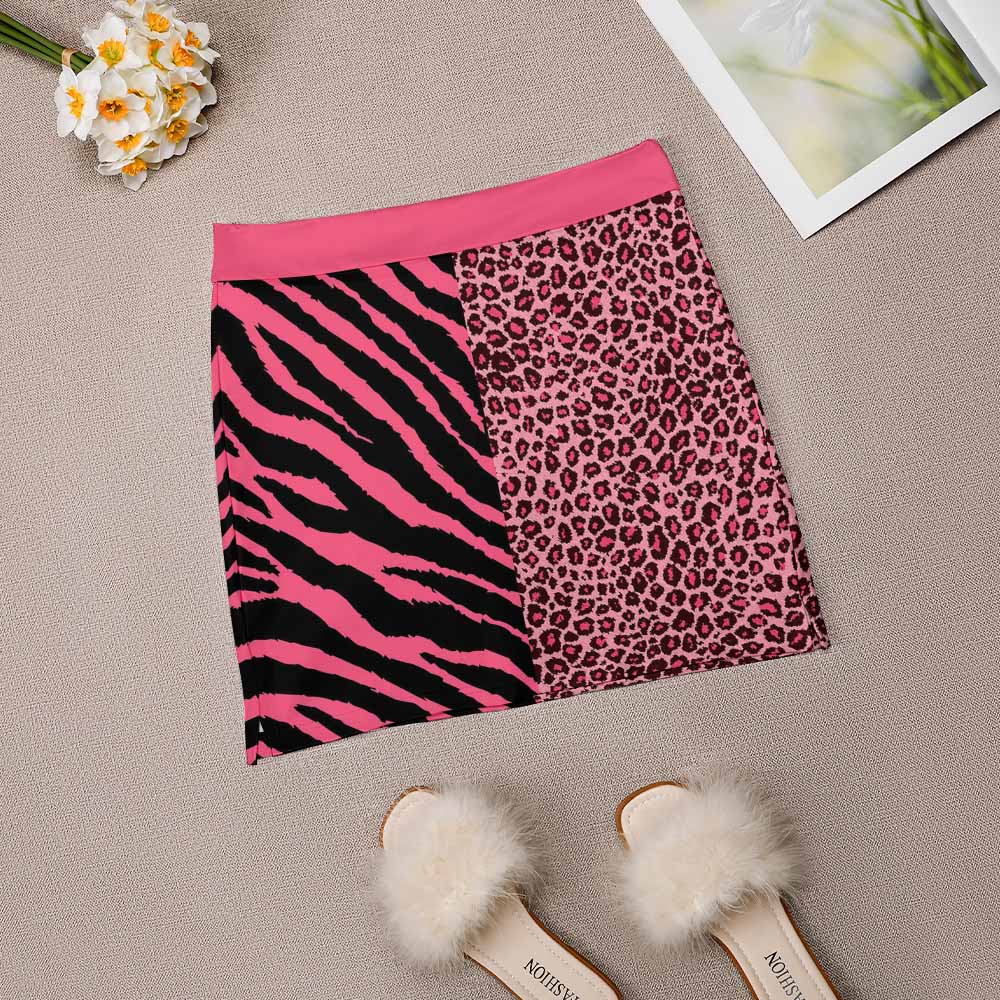 Pink zebra and leopard print light proof trouser skirt with pockets.