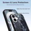 iPhone 16 Series glass case with marble design, including screen and lens protectors for scratch resistance.