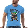 Light blue men's 'Just Do It' cartoon baseball T-shirt, cotton fabric, design