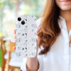 White terrazzo pattern iPhone 15 case held by a woman, PC plastic, precise cutouts