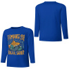 Blue pure cotton long sleeve T-shirt featuring 'A SMOOTH SHAKER' graphic, casual wear.