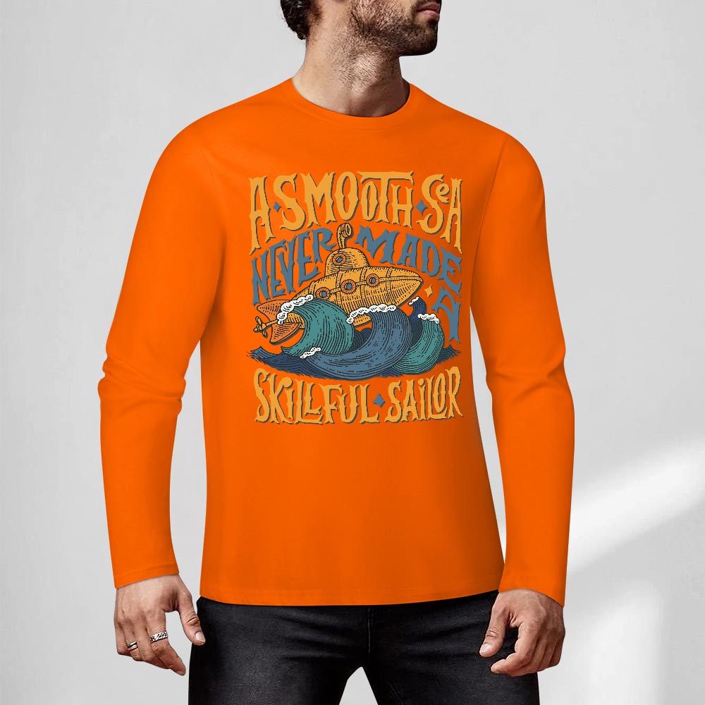 Orange pure cotton long sleeve T-shirt with graphic, featuring 'ASMOOTH ARE MADE OF SOULFULLY' design for casual wear