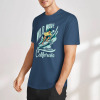Navy blue pure cotton short-sleeved T-shirt with Wild Wave California surfing graphic for men, summer fashion.