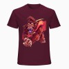 Maroon cotton t-shirt with a red monster graphic print. 100% cotton.