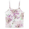 Floral ice silk strap pajama top, purple and pink pattern, comfortable and skin-friendly.