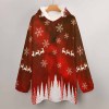 Red and white Women's Hooded Blanket Shirt with snowflake and reindeer patterns, perfect for warmth and comfort.