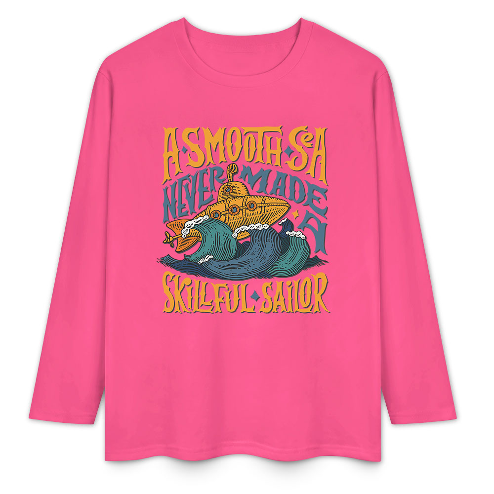 Pink pure cotton long sleeve T-shirt featuring 'A SMOOTH SHAKER' graphic, casual wear.