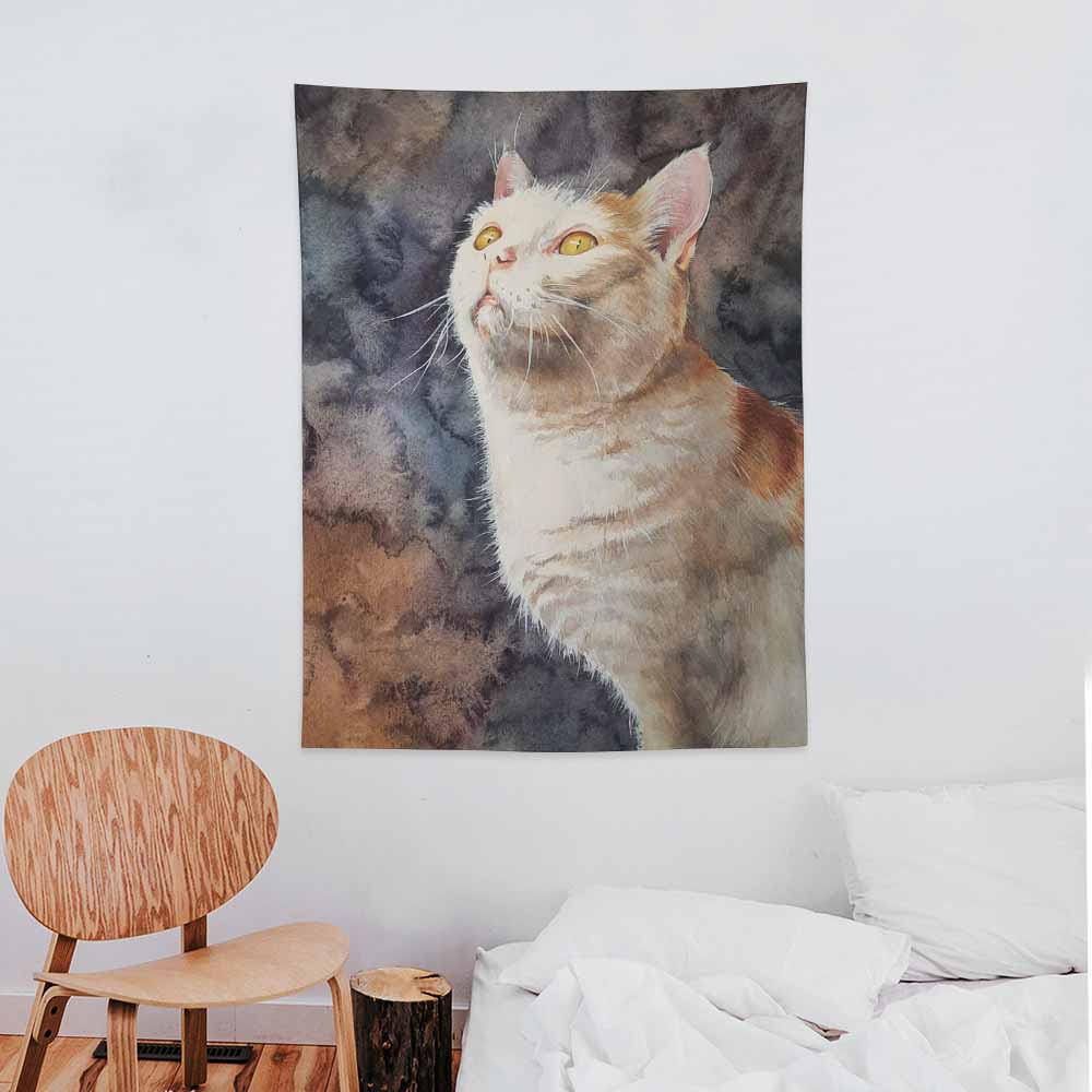 Curious Cat Polyester Tapestry for Wall Decor | Vertical Print