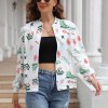 Women's white long sleeve zipper jacket with floral pattern, suitable for spring and autumn.