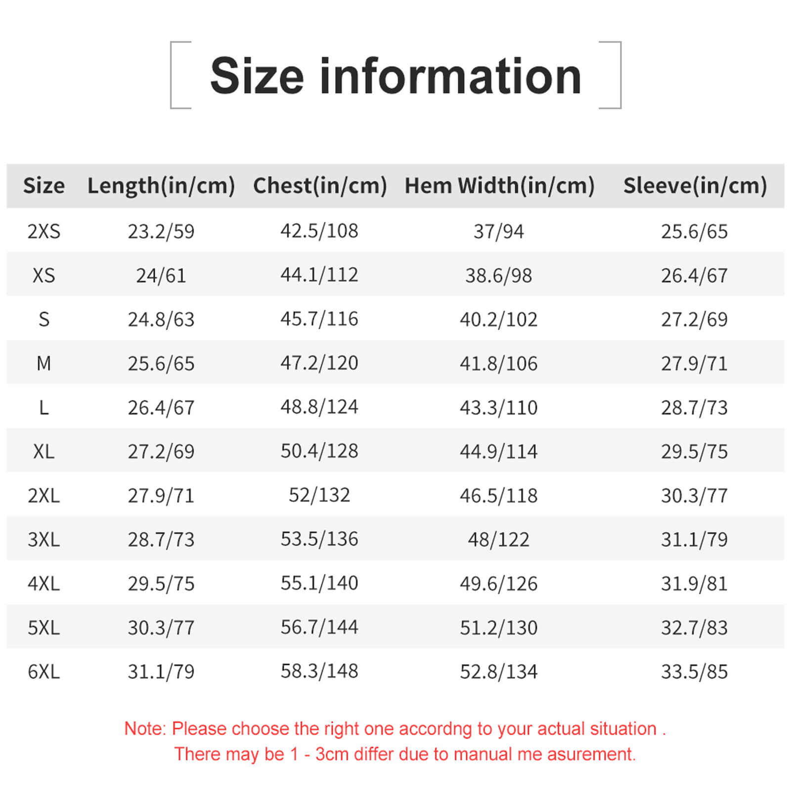 Size chart for Fylly Printing Baseball Uniform. Includes measurements in inches and centimeters.