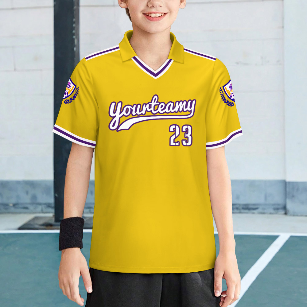 Yellow children's "Warriors 23" football jersey with mesh fabric, suitable for sports and daily wear