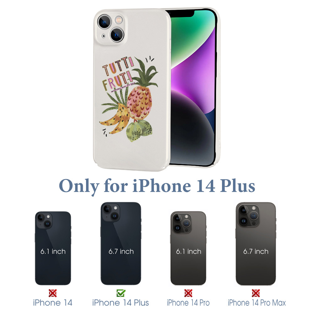 iPhone 14 case with pineapple Tutti Frutti design, PC plastic, scratch-resistant.