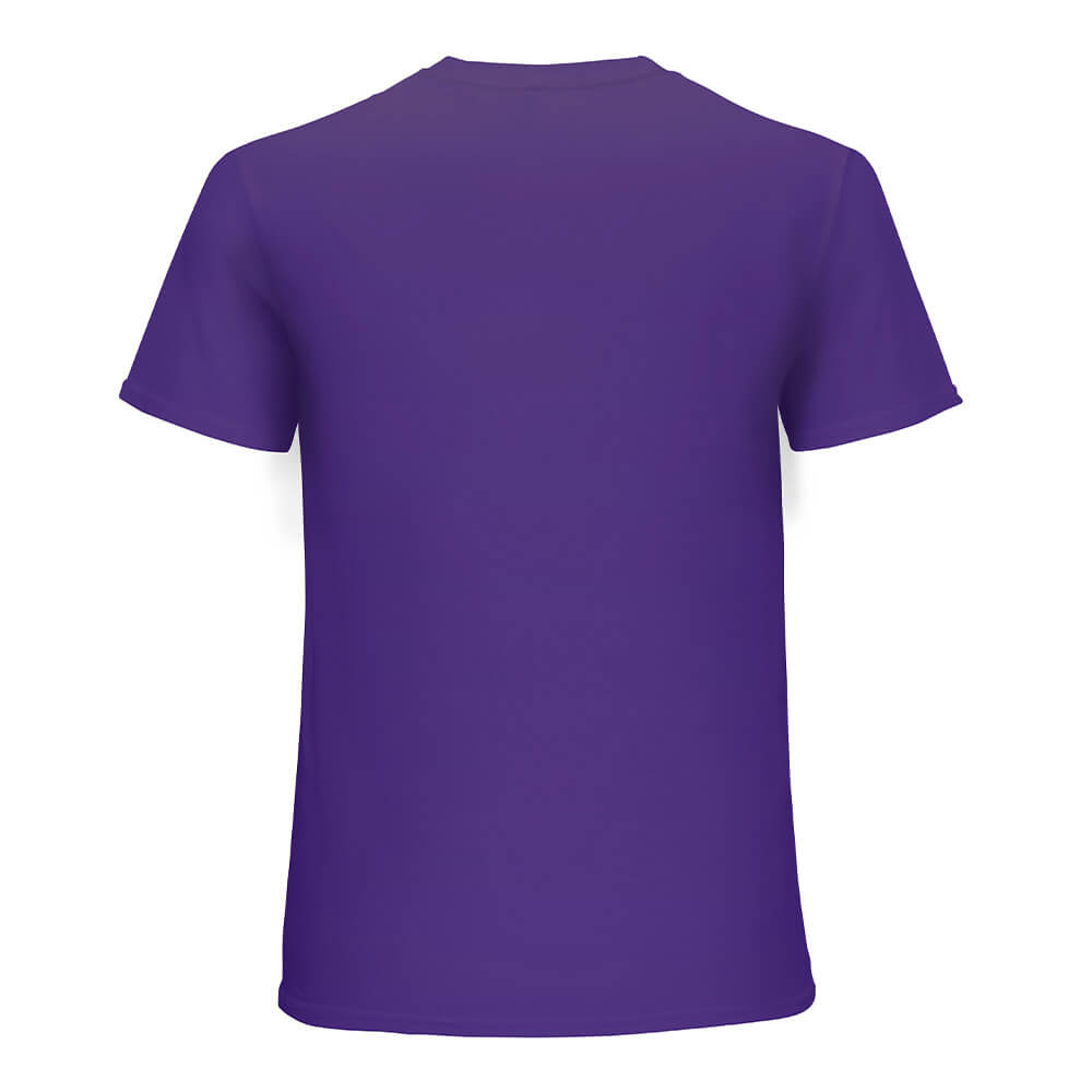 Purple 100% cotton men's t-shirt, crew neck, back view, Inkedjoy