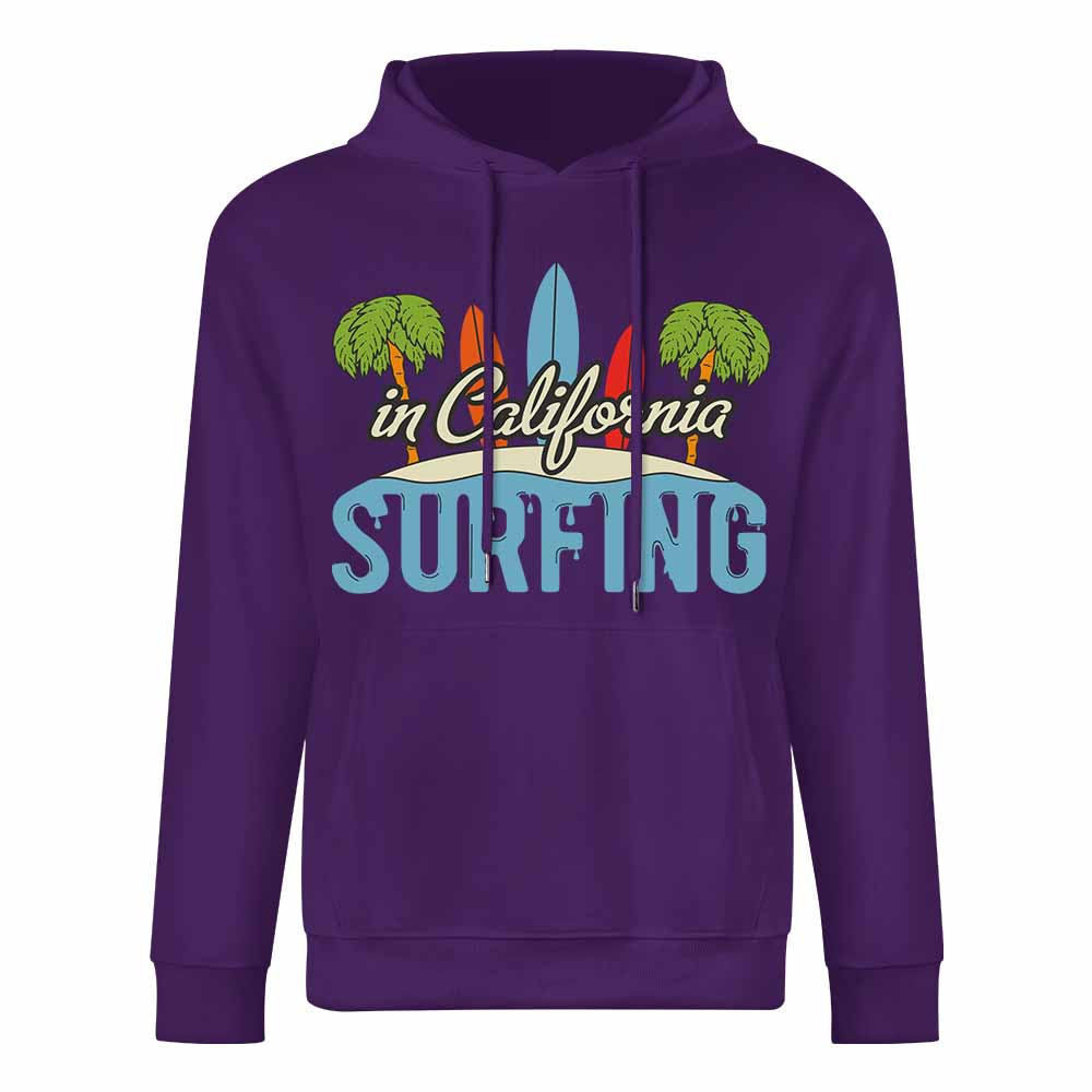 Purple cotton California Surfing hoodie, loose fit, for daily wear, graphic