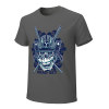 Dark gray cotton men's T-shirt with blue samurai skull design, perfect for leisure and events