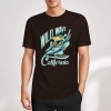 Men's black pure cotton short-sleeved T-shirt featuring 'Wild Wave California' surfing graphic, summer fashion.